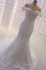 Sweetheart Lace Appliques Off the Shoulder Detachable Train Wedding Dress