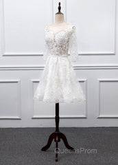 Sweetheart Lace Short Long Sleeves Wedding Dress