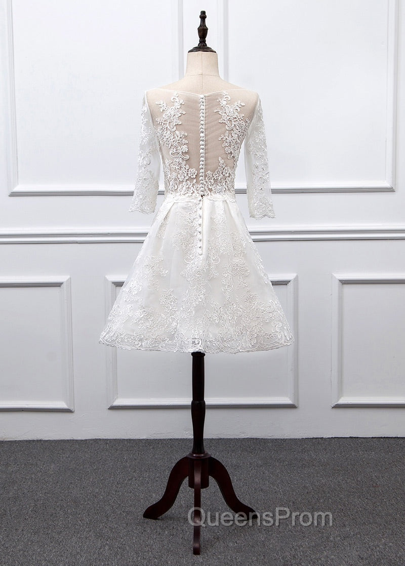 Sweetheart Lace Short Long Sleeves Wedding Dress