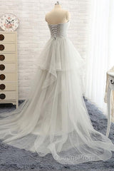 Sweetheart Long Tulle Gray Wedding Dress With Beading