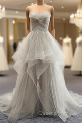 Sweetheart Long Tulle Gray Wedding Dress With Beading