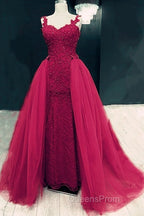 Sweetheart Mermaid Evening Prom Dress Lace Beaded Removable Skirt