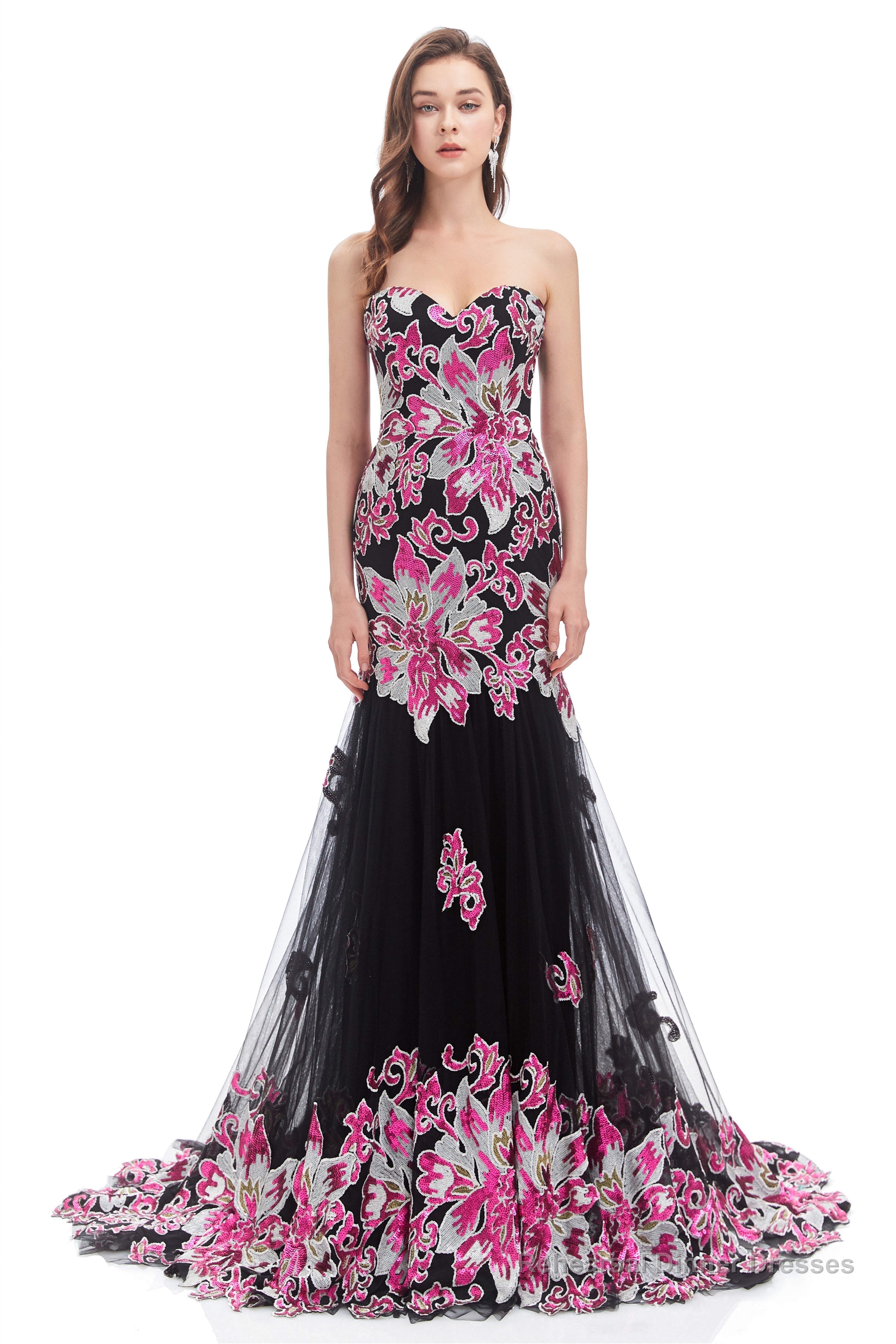 Sweetheart Mermaid Tulle Sequin Long Prom Dresses Main image