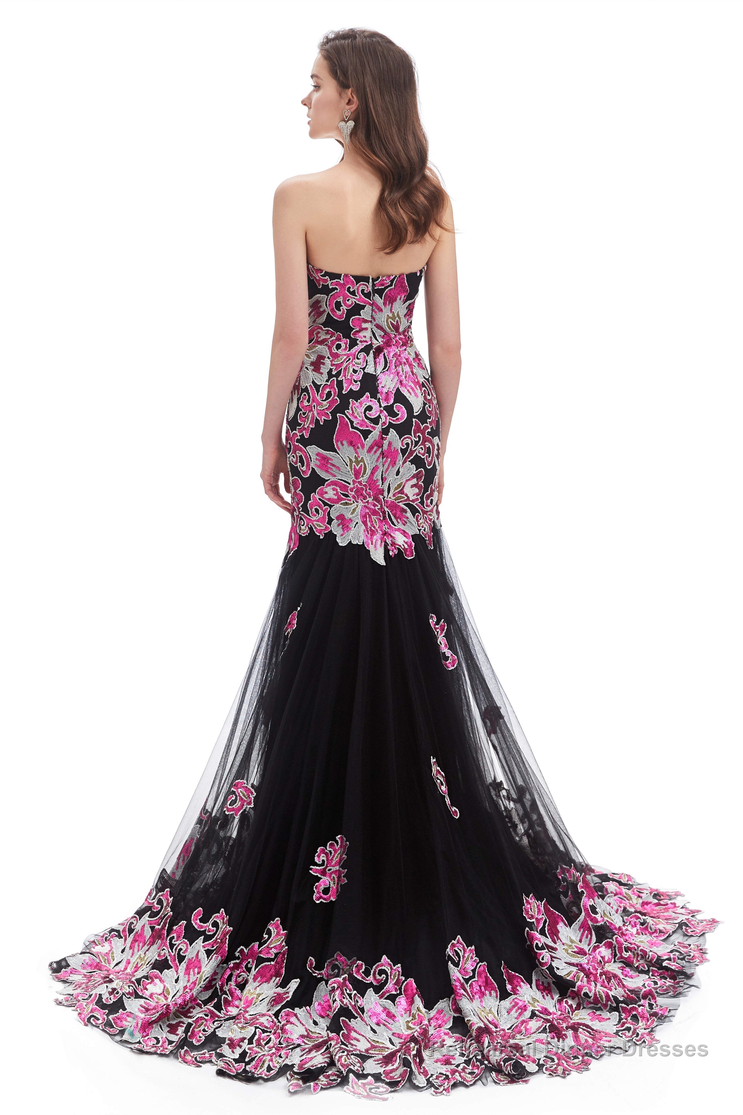 Sweetheart Mermaid Tulle Sequin Long Prom Dresses Secondary image
