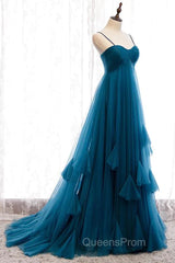 Sweetheart Neck Blue Long Evening Prom Dress, Long Blue Formal Graduation Evening Dress
