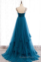 Sweetheart Neck Blue Long Evening Prom Dress, Long Blue Formal Graduation Evening Dress