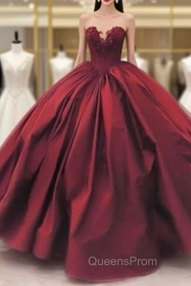 Sweetheart Neck Burgundy Long Evening Prom Gown, Burgundy Evening Gown Main image