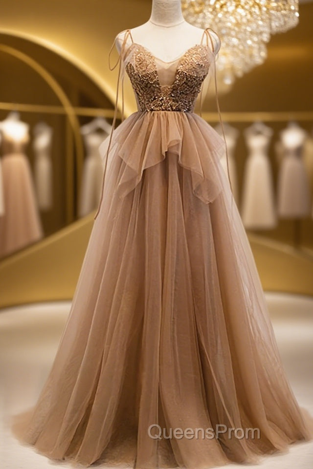Sweetheart Neck Floor Length Champagne Lace Evening Prom Dress, Long Champagne Lace Formal Evening Dress Main image