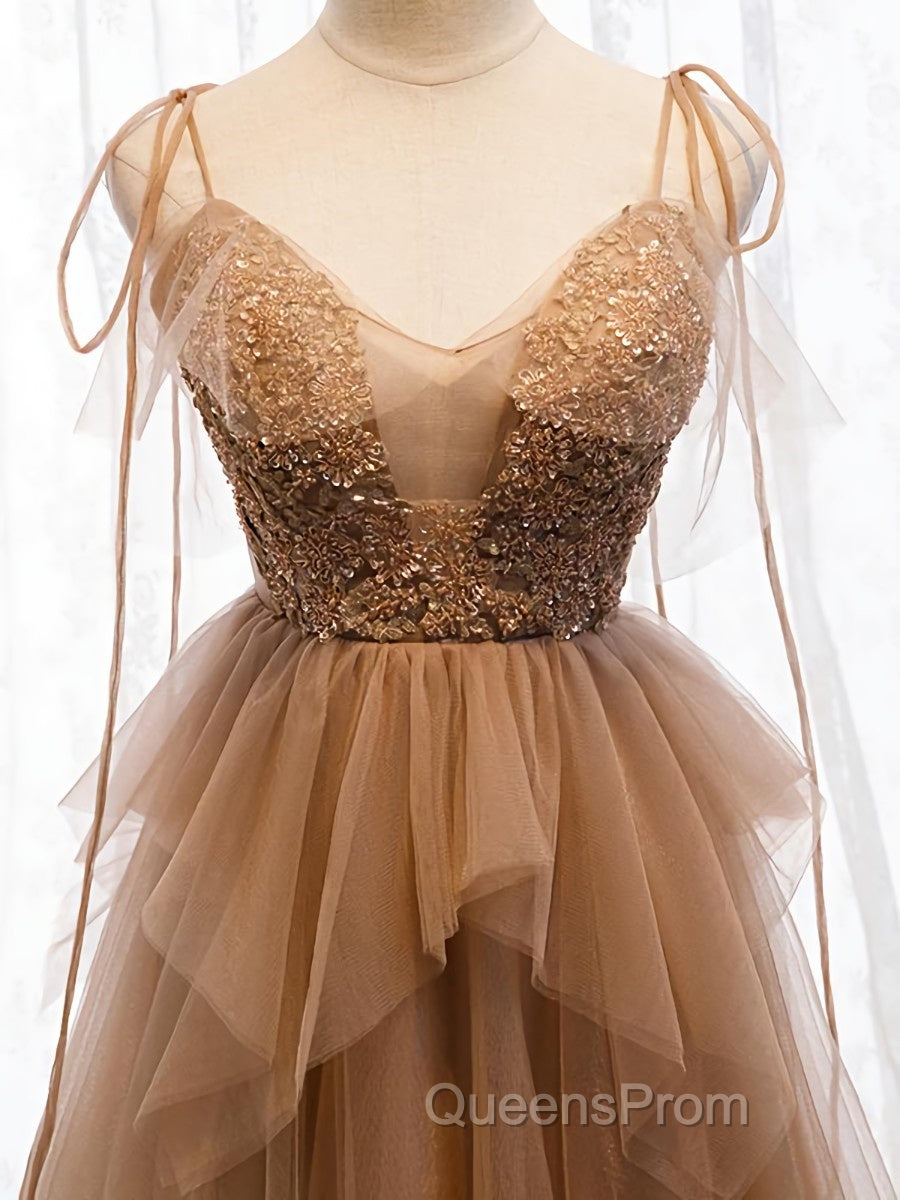 Sweetheart Neck Floor Length Champagne Lace Evening Prom Dress, Long Champagne Lace Formal Evening Dress