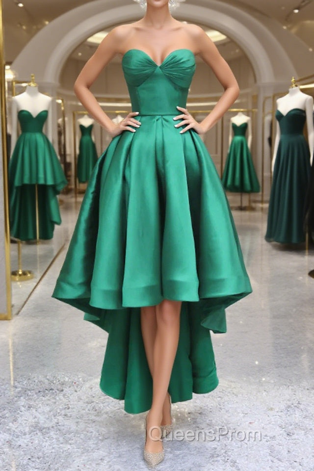 Sweetheart Neck Green High Low Evening Prom Dress, Green High Low Graduation Homecoming Dress Main image