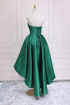 Sweetheart Neck Green High Low Evening Prom Dress, Green High Low Graduation Homecoming Dress