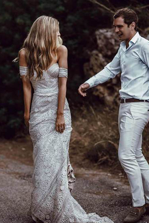 Sweetheart Neck Lace Beach Ivory Rustic Boho Wedding Dress Secondary image