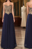 Sweetheart Neck Lace Dark Blue Long Evening Prom Dress, Evening Dress