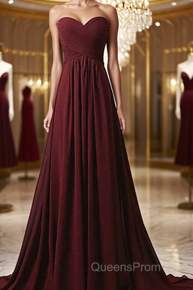 Sweetheart Neck Maroon Long Evening Prom Dress, Burgundy Long Formal Bridesmaid Dress Main image