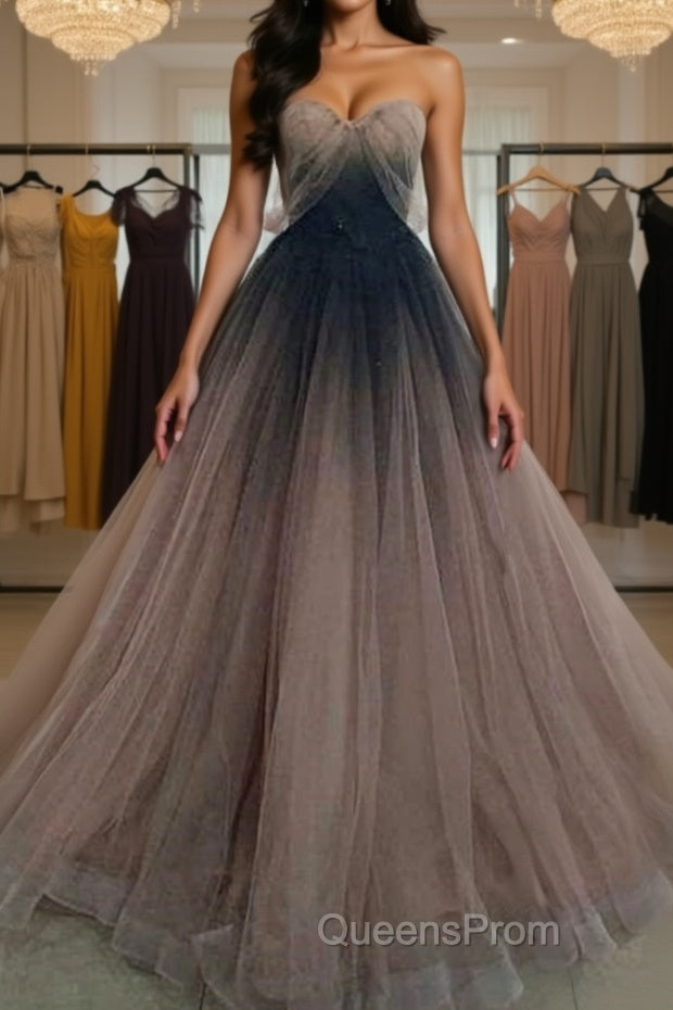 Sweetheart Neck Open Back Ombre Long Evening Prom Dress, Ombre Formal Evening Dress