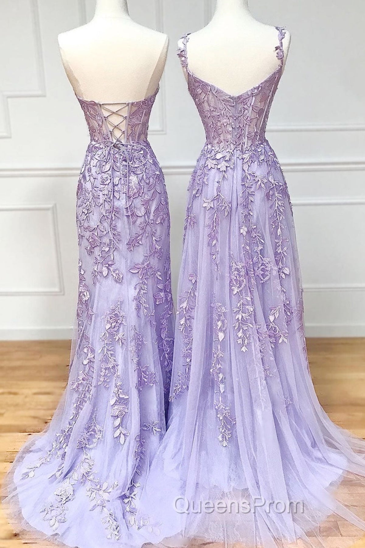 Sweetheart Neck Purple Lace Long Evening Prom Dress, Strapless Purple Formal Dress, Mermaid Purple Evening Dress Secondary image