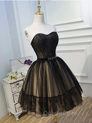 Sweetheart Neck Short Black Lace Evening Prom Dress, Short Black Lace Graduation Homecoming Dress