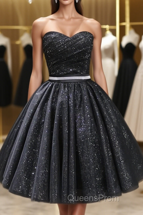 Sweetheart Neck Short Black Evening Prom Dress, Little Black Formal Evening Graduation Dress Main image