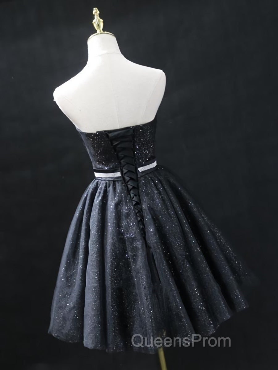 Sweetheart Neck Short Black Evening Prom Dress, Little Black Formal Evening Graduation Dress Secondary image