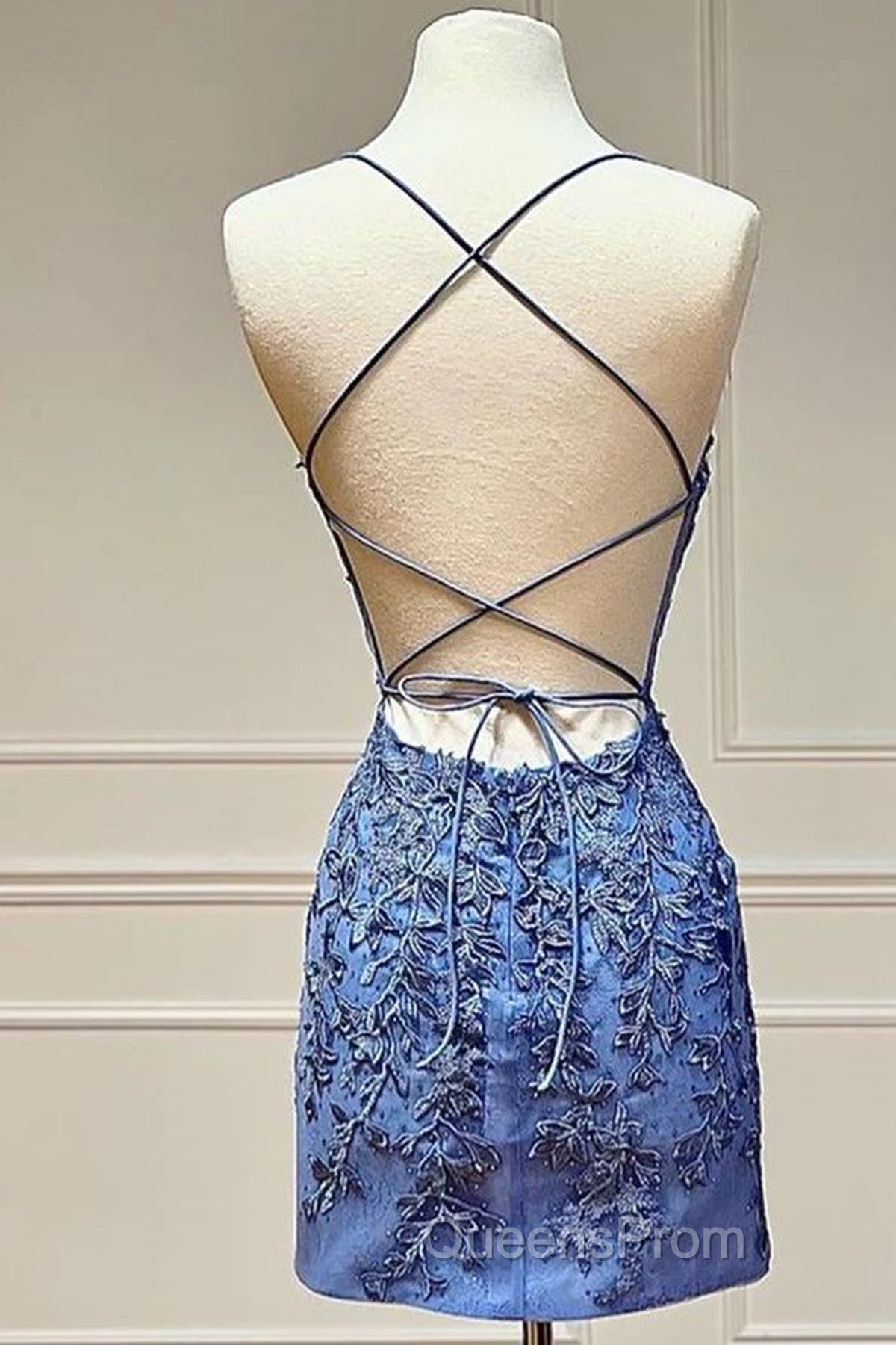 Sweetheart Neck Short Blue Lace Evening Prom Dress, Short Blue Lace Formal Homecoming Dress