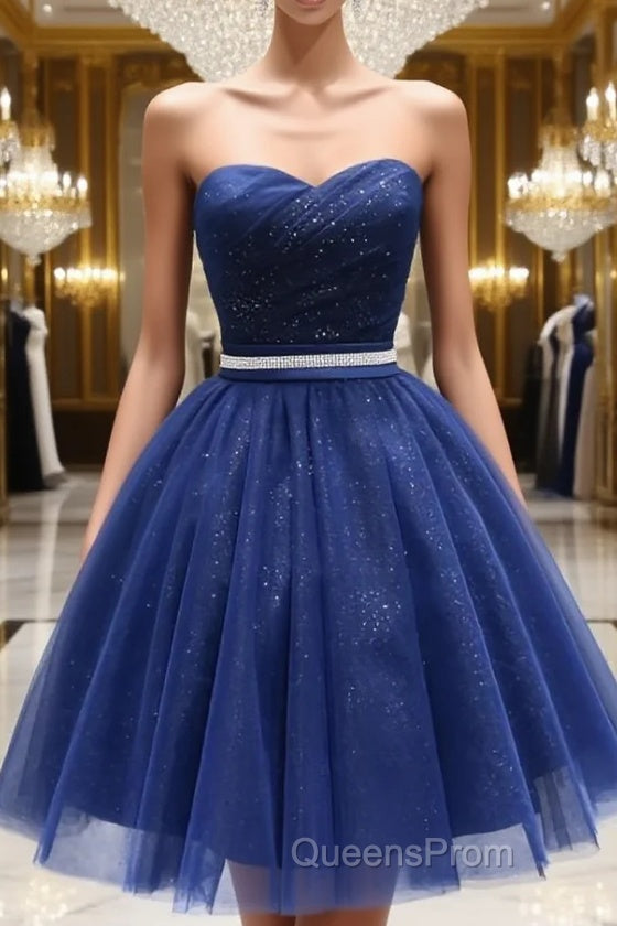 Sweetheart Neck Short Blue Evening Prom Dress, Short Blue Formal Homecoming Graduation Dress Main image