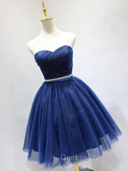 Sweetheart Neck Short Blue Evening Prom Dress, Short Blue Formal Homecoming Graduation Dress