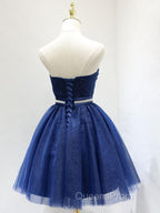 Sweetheart Neck Short Blue Evening Prom Dress, Short Blue Formal Homecoming Graduation Dress