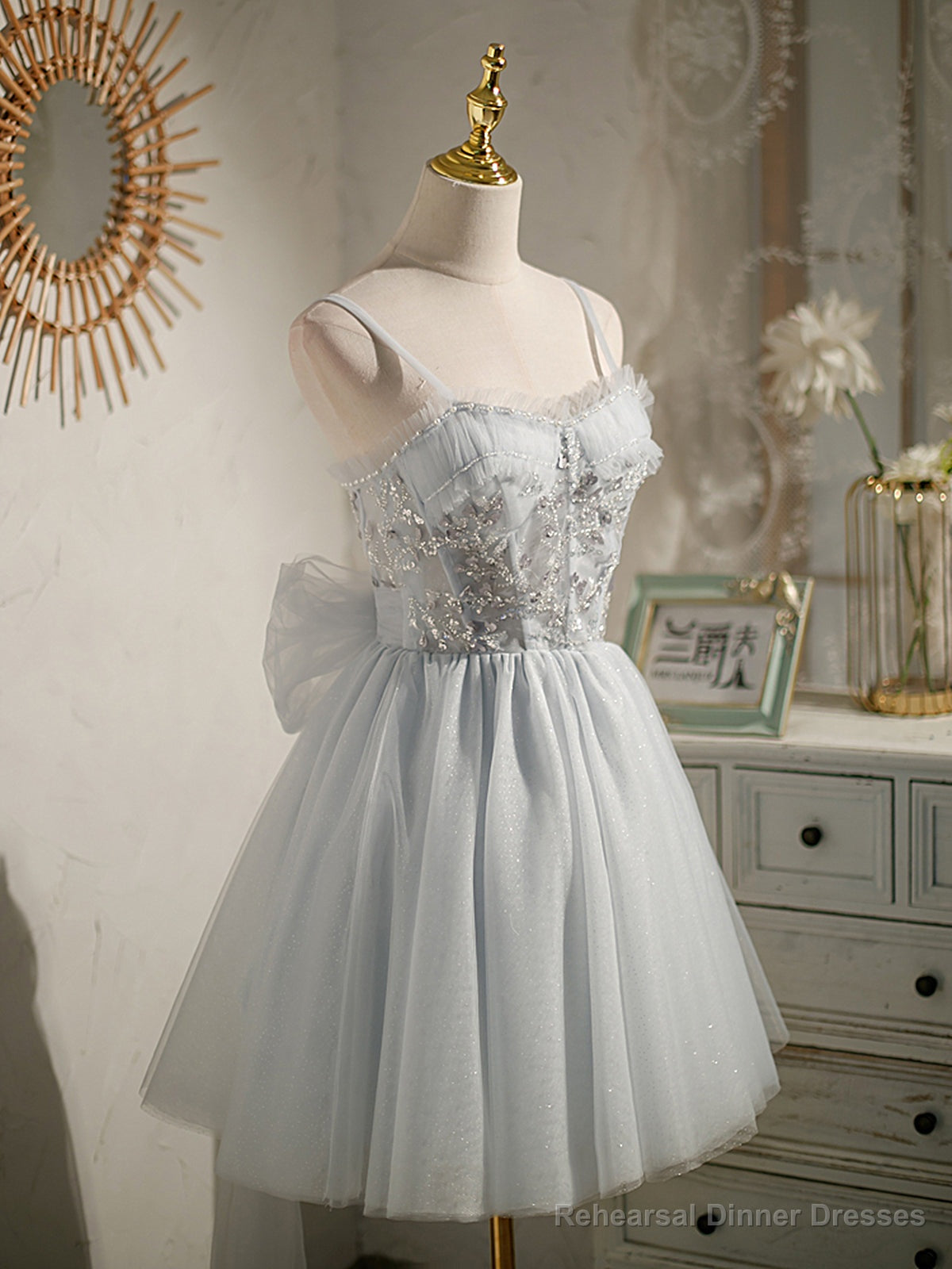 Sweetheart Neck Short Gray Tulle Prom Dresses, Short Grey Tulle Formal Graduation Dresses Main image