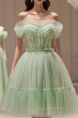 Sweetheart Neck Short Green Evening Prom Dress, Short Green Graduation Homecoming Dress