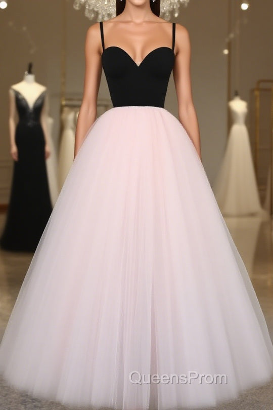 Sweetheart Neck Spaghetti Straps 2 Pieces Black Top Light Pink Long Evening Prom Dress, Light Pink Formal Dress, Evening Dress Main image