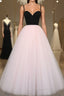 Sweetheart Neck Spaghetti Straps 2 Pieces Black Top Light Pink Long Evening Prom Dress, Light Pink Formal Dress, Evening Dress