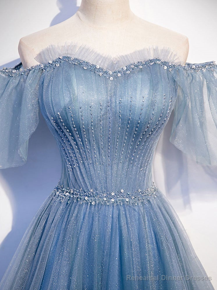 Sweetheart-Neck Tulle Flare Sleeves Beaded Sequin Prom Dresses Formal Evening Dresses Secondary image