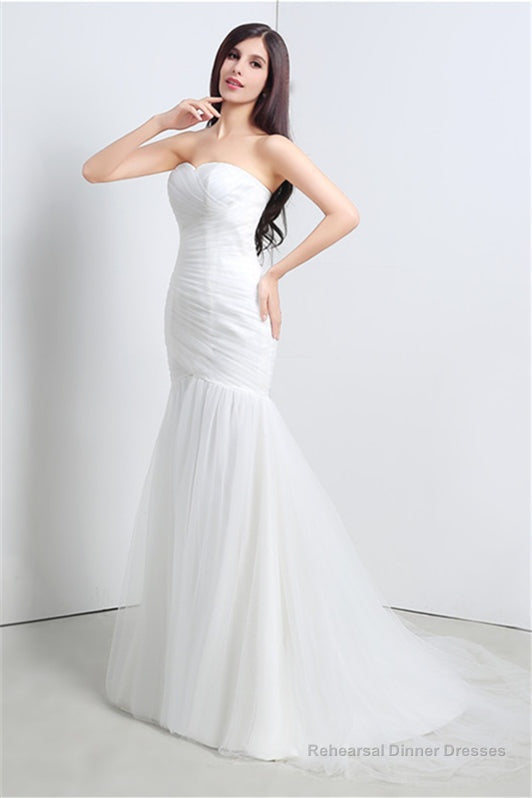 Sweetheart Off The Shoulder Pleated Simple Wedding Dresses