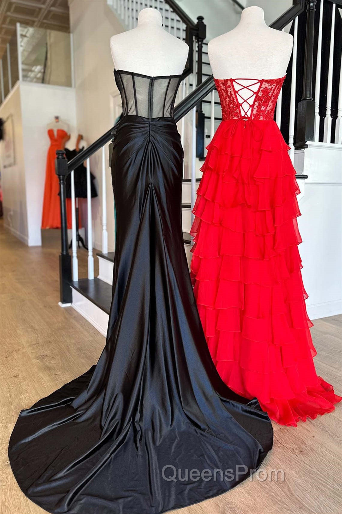 Sweetheart Red Corset Chiffon Ruffle Long Evening Prom Dress Secondary image