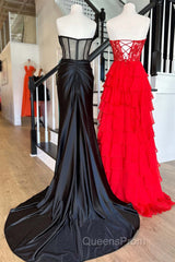 Sweetheart Red Corset Chiffon Ruffle Long Evening Prom Dress