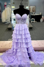 Sweetheart Red Corset Chiffon Ruffle Long Evening Prom Dress