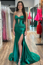 Sweetheart Satin Mermaid Long Prom Dress With Slit
