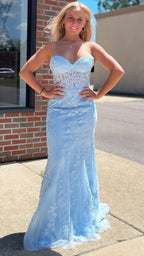 Sweetheart Sky Blue Mermaid Classy Prom Dress, Appliques Beaded Party Dress, Custom Classy Prom Dress