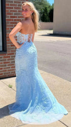 Sweetheart Sky Blue Mermaid Classy Prom Dress, Appliques Beaded Party Dress, Custom Classy Prom Dress