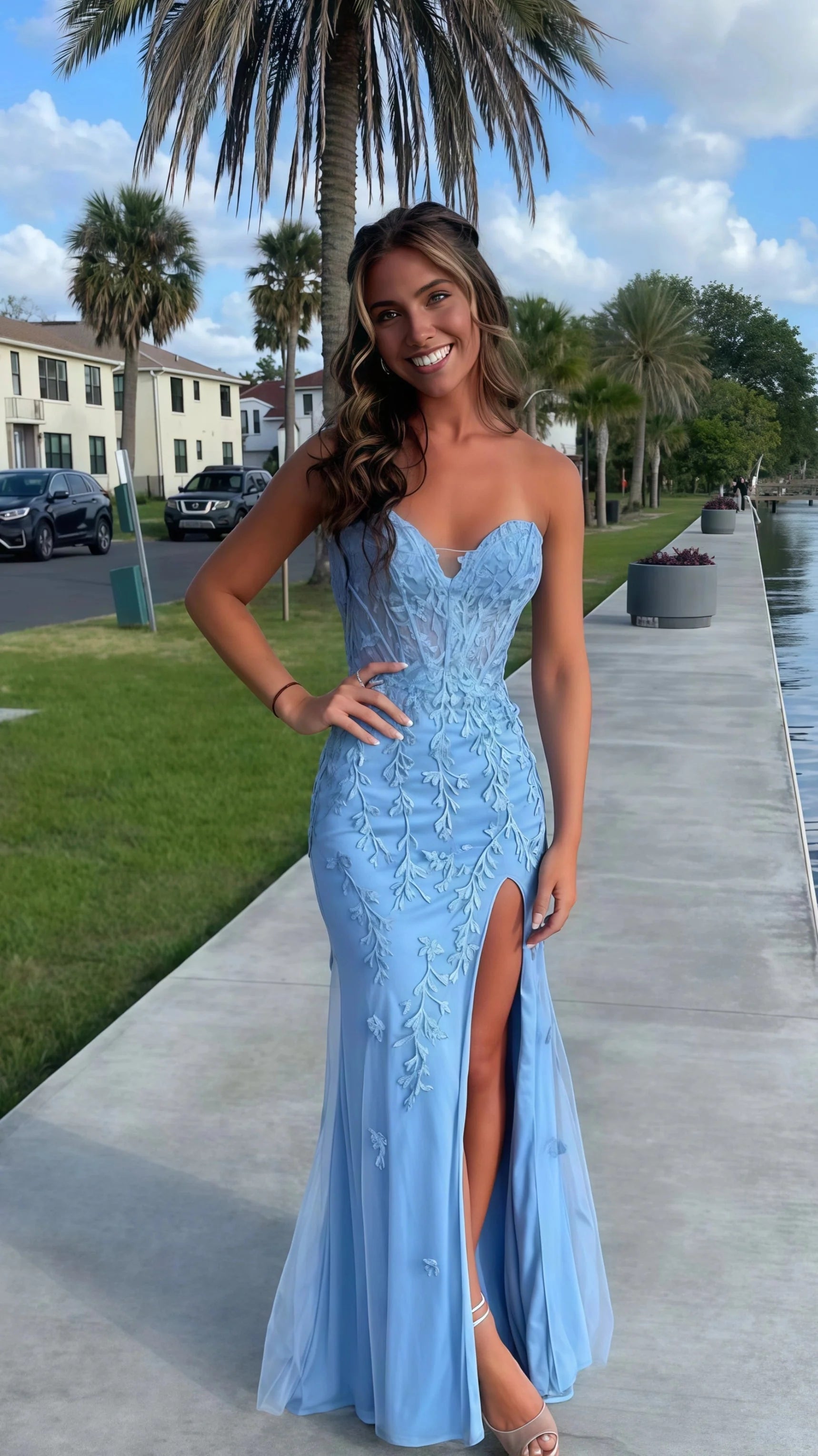 Sweetheart Sky Blue Mermaid Classy Prom Dress, Appliques Beaded Party Dress, Custom Classy Prom Dress Main image