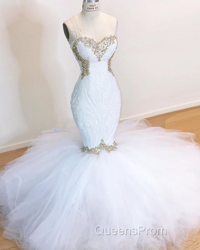 Sweetheart Sleeveless Lace Tulle Appliques Sequins Mermaid Wedding Bridal Gowns Secondary image
