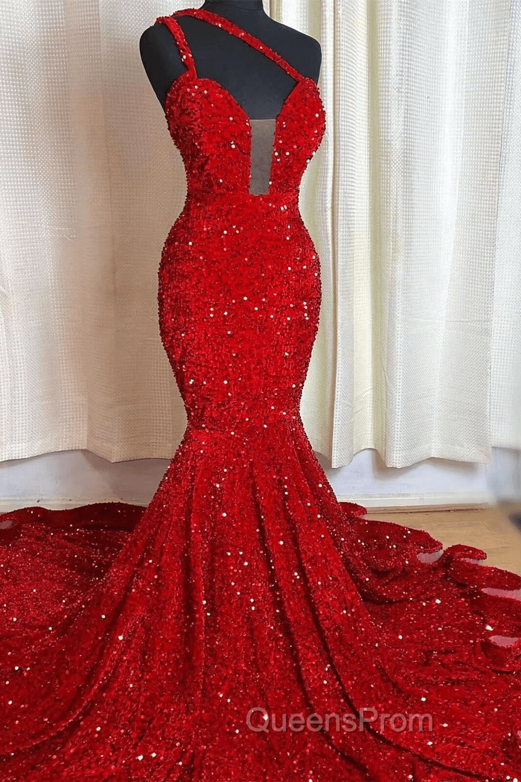 Sweetheart Sleeveless Sequins Red Mermaid Evening Prom Dress Secondary image