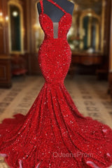 Sweetheart Sleeveless Sequins Red Mermaid Evening Prom Dress