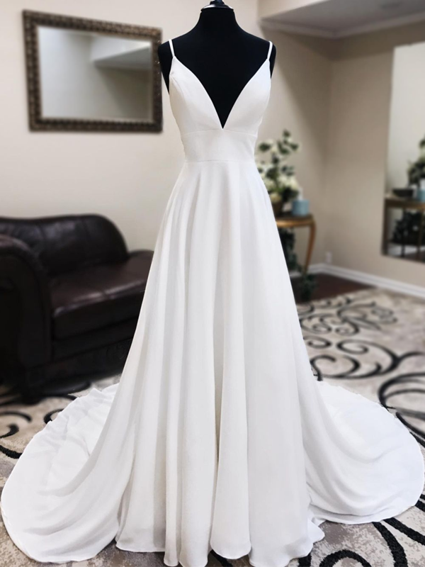 Sweetheart Spaghetti Strap Lace Illusion Back A-line Long Wedding Dress Main image
