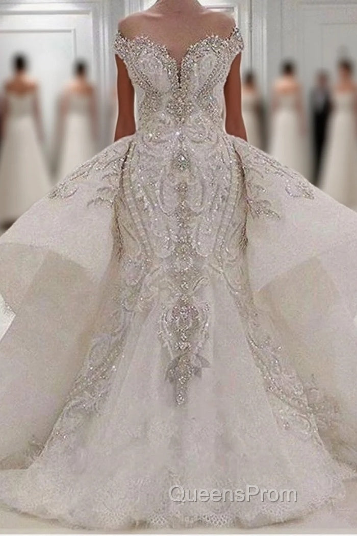 Sweetheart Sparkle Beaded Mermaid Bridal Gowns With Overskirt