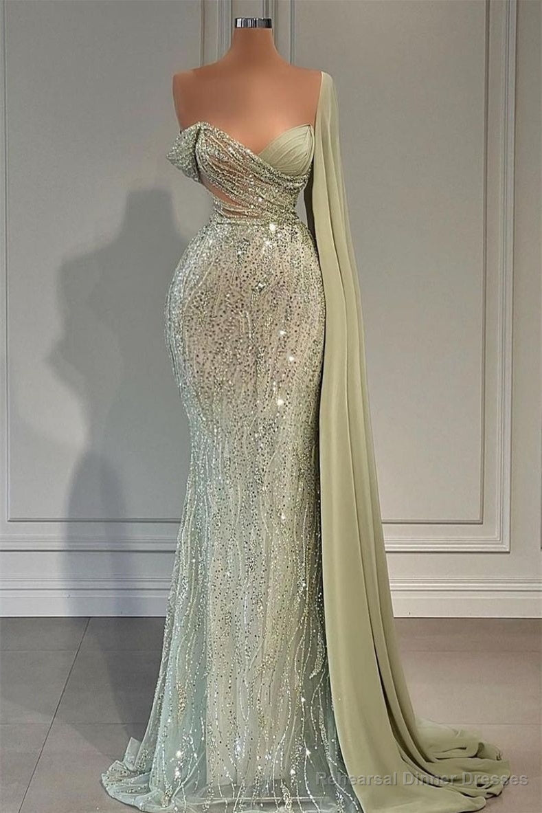 Sweetheart Strapless One Shoulder Sequined Floor-length Mermaid Prom dress Main image