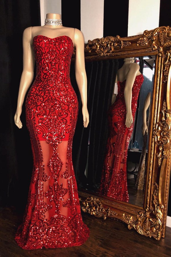 Sweetheart Strapless Sequins Pattern Long Mermaid Prom Gowns Main image