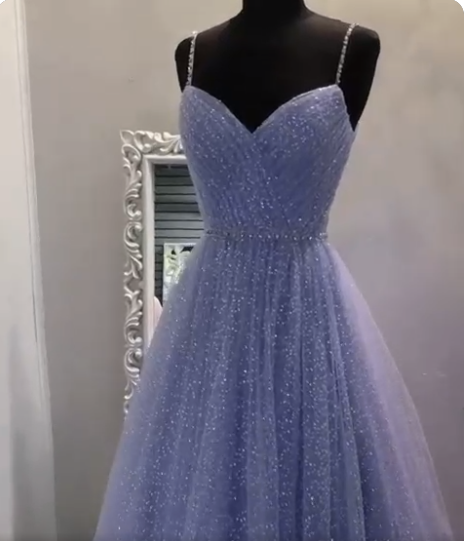 Sweetheart Tulle Sequin Long Classy Prom Dress Purple Classy Dress