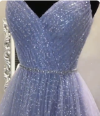 Sweetheart Tulle Sequin Long Classy Prom Dress Purple Classy Dress