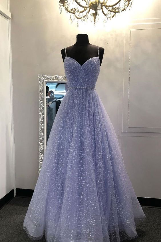 Sweetheart Tulle Sequin Long Classy Prom Dress Purple Classy Dress Main image